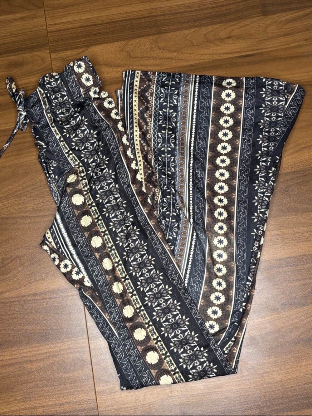 Windsor Black & Brown Boho-Stripes Wide-Leg Pants - XS/S